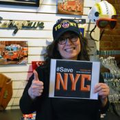 "Annie from The Original Firestore on Greenwich Avenue gives a big thumbs up to #savenyc" Photo: Andy Robson