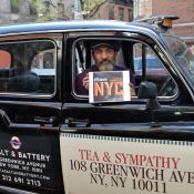 "Sean, in his London cab from A Salt & Battery on Greenwich Avenue supports #SaveNYC" Photo: Andy Robson